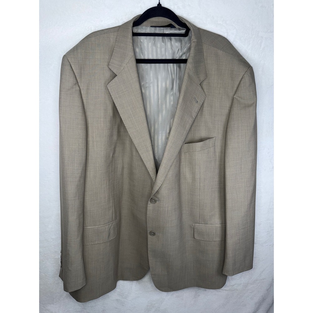 Baroni‎ Couture Mens 54R Super 150s Wool Blazer Tan Micro Check Sport Coat